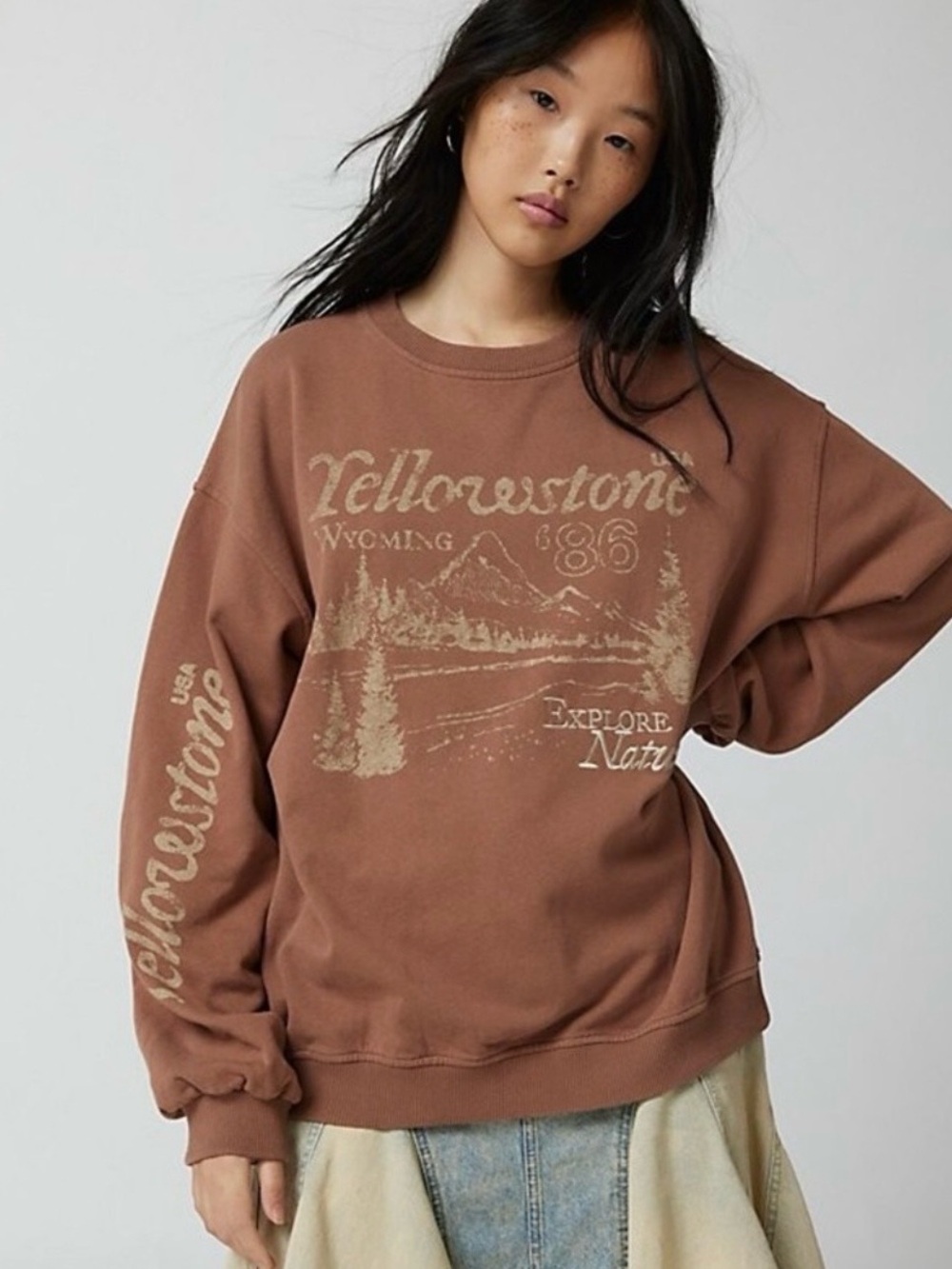 Urban Outfitters “Yellowstone'86" Graphic Brown Crewneck Sweatshirt SZ Small